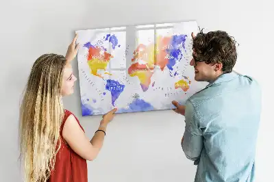 Schreib-Magnettafel Aquarell-Weltkarte