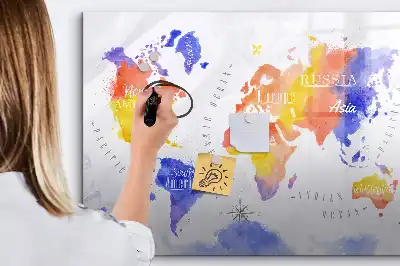 Schreib-Magnettafel Aquarell-Weltkarte