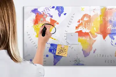 Schreib-Magnettafel Aquarell-Weltkarte
