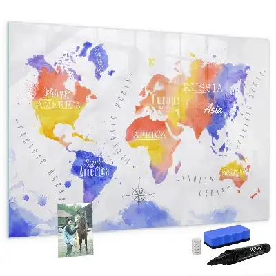 Schreib-Magnettafel Aquarell-Weltkarte