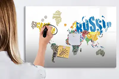 Schreibbare Magnettafel mit Weltkartenmotiv aus Text