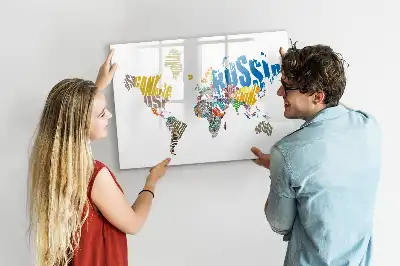 Schreibbare Magnettafel mit Weltkartenmotiv aus Text