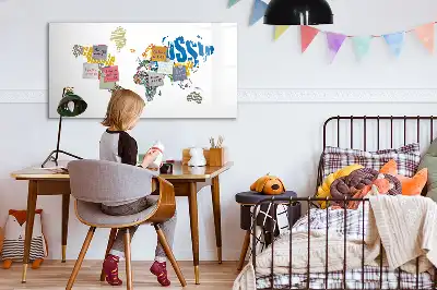 Schreibbare Magnettafel mit Weltkartenmotiv aus Text