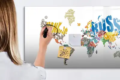 Schreibbare Magnettafel mit Weltkartenmotiv aus Text