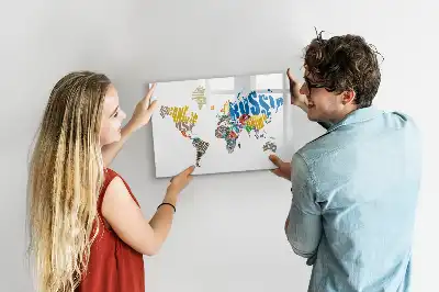 Schreibbare Magnettafel mit Weltkartenmotiv aus Text