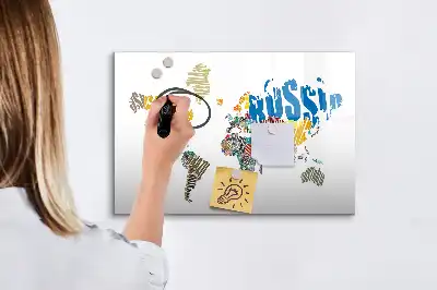 Schreibbare Magnettafel mit Weltkartenmotiv aus Text