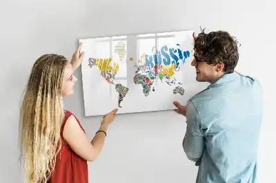Schreibbare Magnettafel mit Weltkartenmotiv aus Text