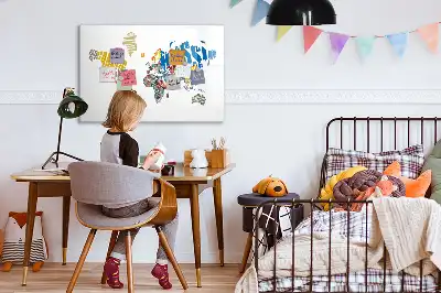 Schreibbare Magnettafel mit Weltkartenmotiv aus Text