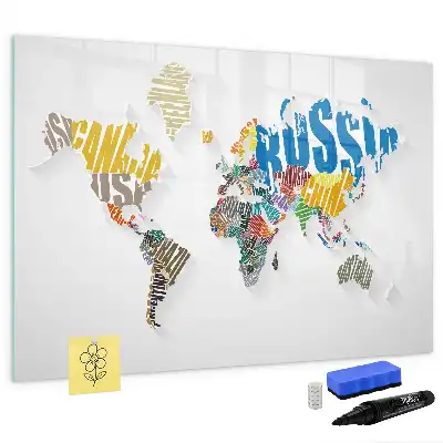 Beschreibbare Magnettafel in Form einer Weltkarte aus Text