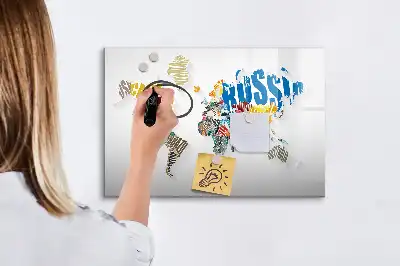 Beschreibbare Magnettafel in Form einer Weltkarte aus Text