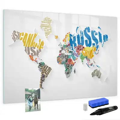 Beschreibbare Magnettafel in Form einer Weltkarte aus Text