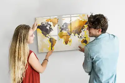 Beschreibbare Magnettafel mit Weltkartenmotiv in Abstraktion