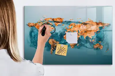 Schreib-Magnettafel mit Motiv einer abstrakten Weltkarte