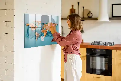 Schreib-Magnettafel mit Motiv einer abstrakten Weltkarte