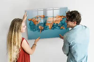Schreib-Magnettafel mit Motiv einer abstrakten Weltkarte