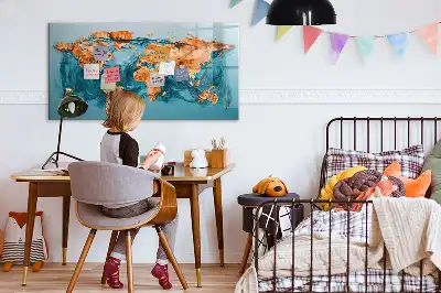 Schreib-Magnettafel mit Motiv einer abstrakten Weltkarte