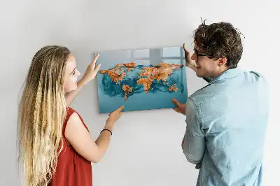 Schreib-Magnettafel mit Motiv einer abstrakten Weltkarte