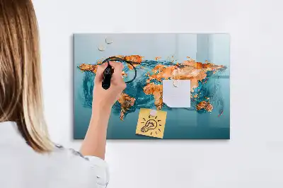 Schreib-Magnettafel mit Motiv einer abstrakten Weltkarte