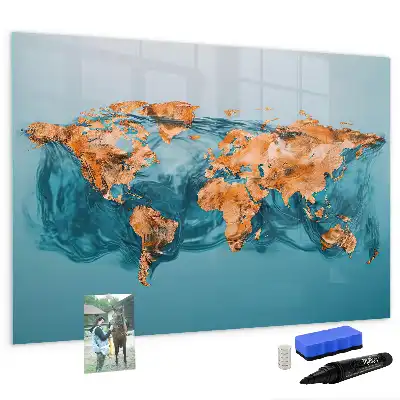 Schreib-Magnettafel mit Motiv einer abstrakten Weltkarte