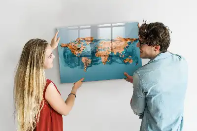 Schreib-Magnettafel mit Motiv einer abstrakten Weltkarte