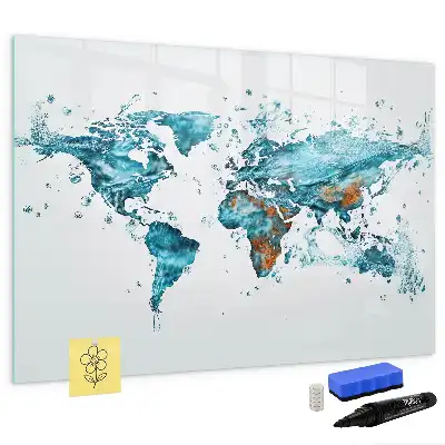 Beschreibbare Magnettafel mit Weltkarte im Wasser-Design