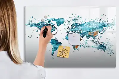 Beschreibbare Magnettafel mit Weltkarte im Wasser-Design