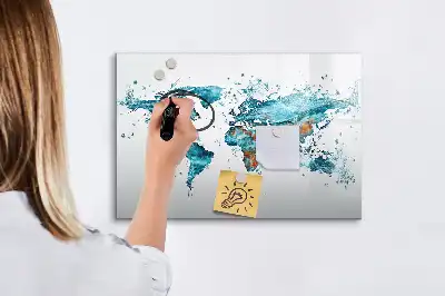 Beschreibbare Magnettafel mit Weltkarte im Wasser-Design