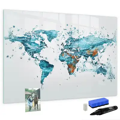 Beschreibbare Magnettafel mit Weltkarte im Wasser-Design