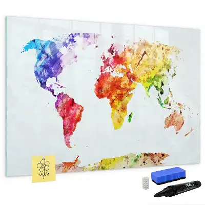 Schreib-Magnettafel mit Aquarell-Weltkartenmotiv