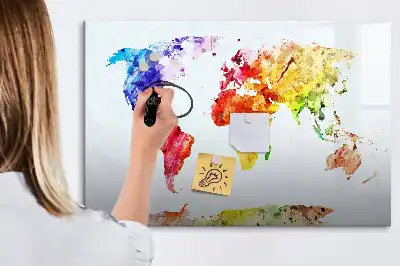 Schreib-Magnettafel mit Aquarell-Weltkartenmotiv