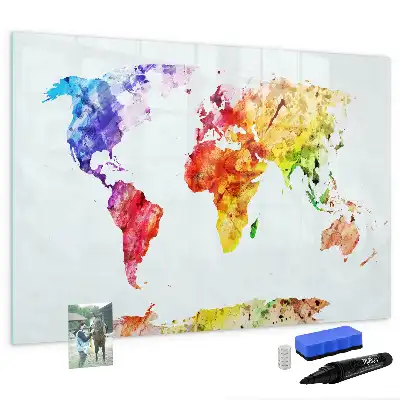 Schreib-Magnettafel mit Aquarell-Weltkartenmotiv