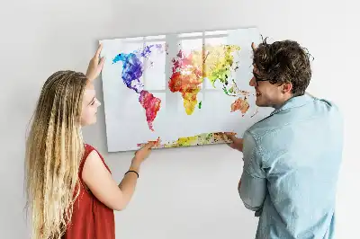 Schreib-Magnettafel mit Aquarell-Weltkartenmotiv