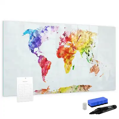 Schreib-Magnettafel mit Aquarell-Weltkartenmotiv