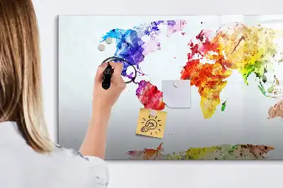 Schreib-Magnettafel mit Aquarell-Weltkartenmotiv