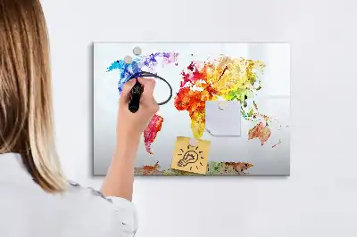 Schreib-Magnettafel mit Aquarell-Weltkartenmotiv