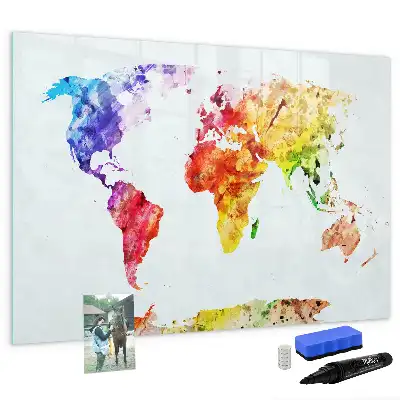 Schreib-Magnettafel mit Aquarell-Weltkartenmotiv