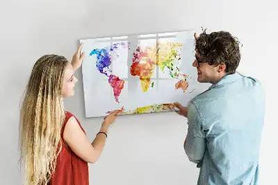 Schreib-Magnettafel mit Aquarell-Weltkartenmotiv