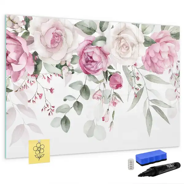 Schreibmagnettafel mit Aquarell-Rosen Motiv