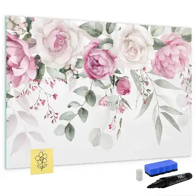 Schreibmagnettafel mit Aquarell-Rosen Motiv