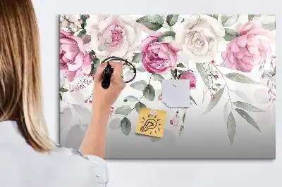 Schreibmagnettafel mit Aquarell-Rosen Motiv