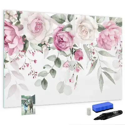Schreibmagnettafel mit Aquarell-Rosen Motiv