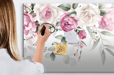 Schreibmagnettafel mit Aquarell-Rosen Motiv