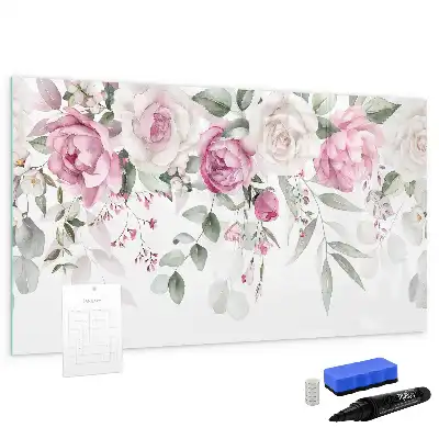 Schreibmagnettafel mit Aquarell-Rosen Motiv