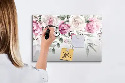 Schreibmagnettafel mit Aquarell-Rosen Motiv