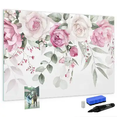 Schreibmagnettafel mit Aquarell-Rosen Motiv