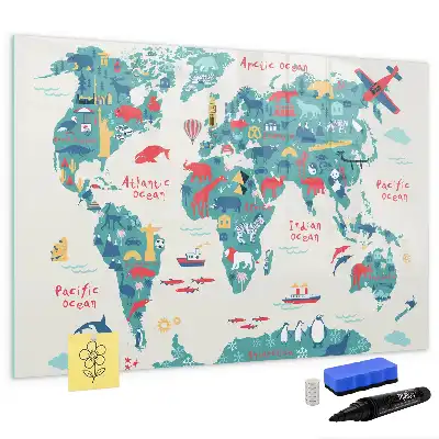 Schreib-Magnettafel mit illustrierter Weltkarte