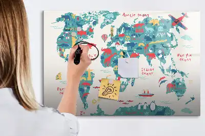 Schreib-Magnettafel mit illustrierter Weltkarte