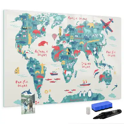 Schreib-Magnettafel mit illustrierter Weltkarte