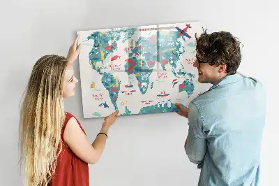 Schreib-Magnettafel mit illustrierter Weltkarte