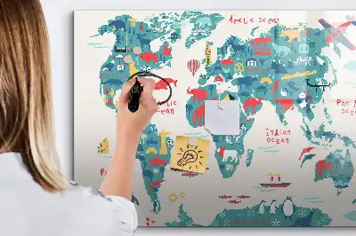 Schreib-Magnettafel mit illustrierter Weltkarte